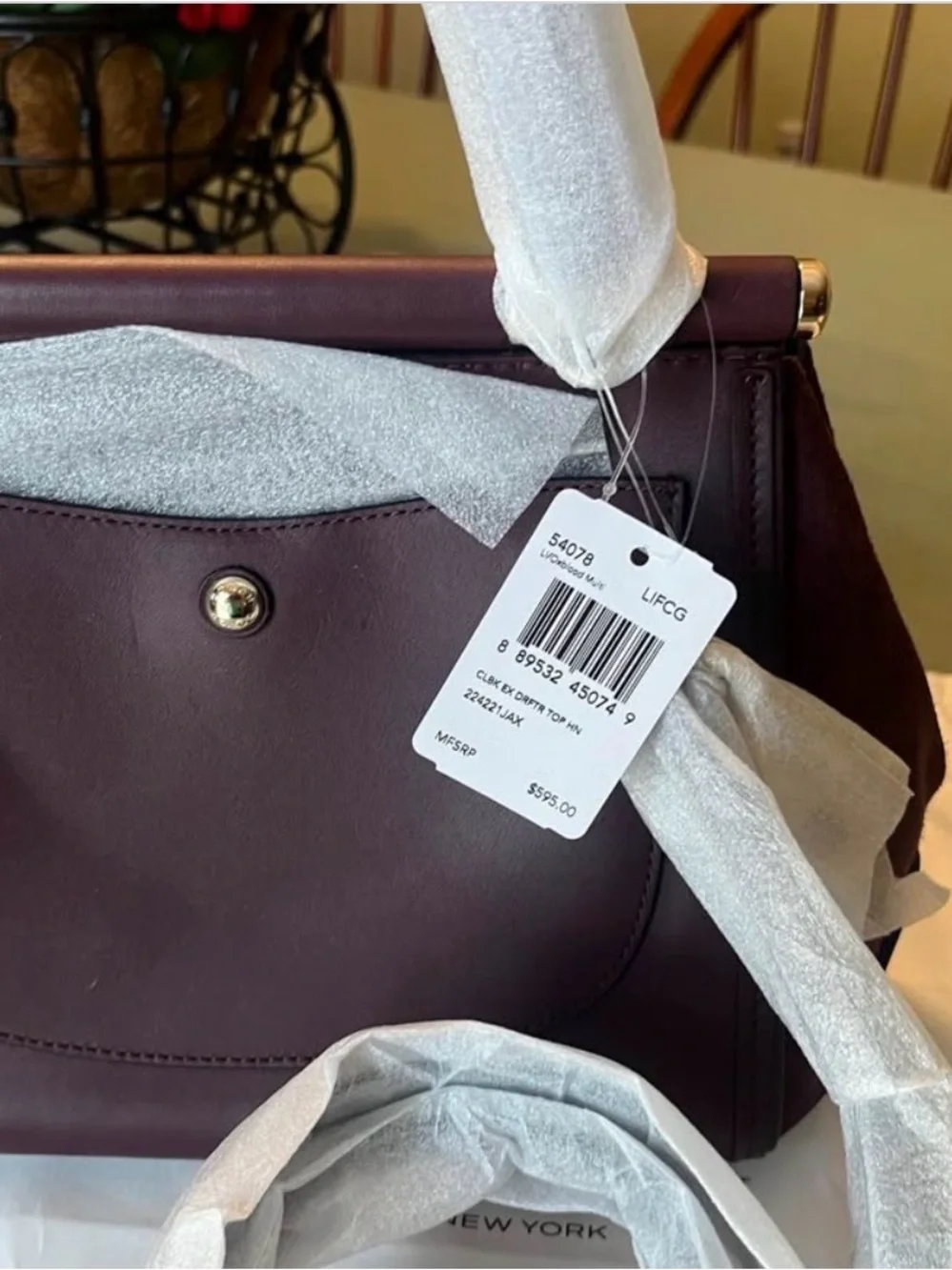 Coach Plum Leather Top-Handle Satchel with Pink Python Accent and Gold Hardware